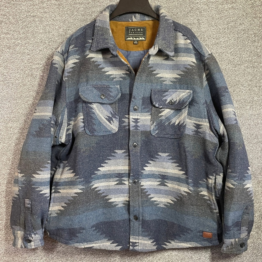 Jachs New York Mens XXL Blue Southwestern Wool Blend Flannel Shirt Jacket